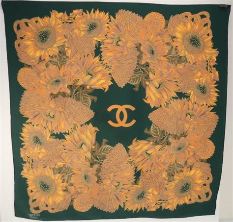 chanel paris silk sunflower scarf|authentic chanel scarf.